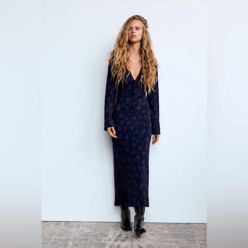 ZARA NWT FLORAL PRINT MIDI DRESS SIZE XS